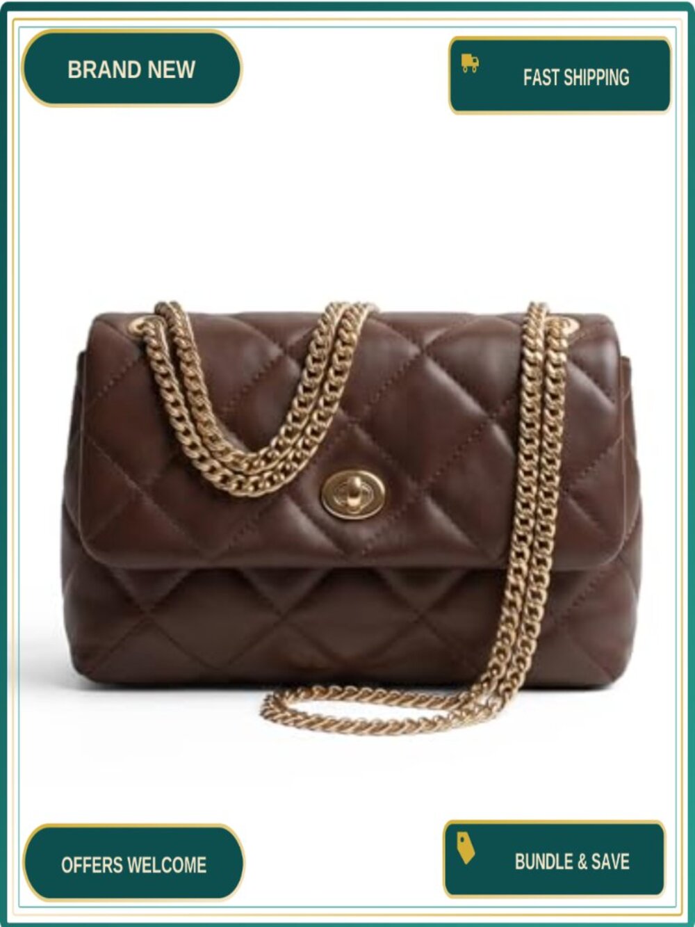 Quilted Vegan Leather Crossbody Bag Chain Strap Small Shoulder Purse